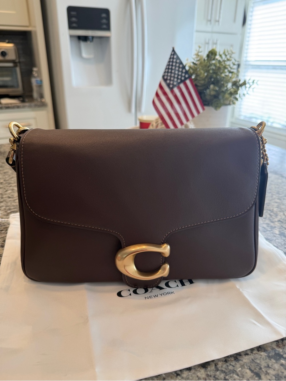 Coach Brown Leather Shoulder Bag with Gold 'C' Accent